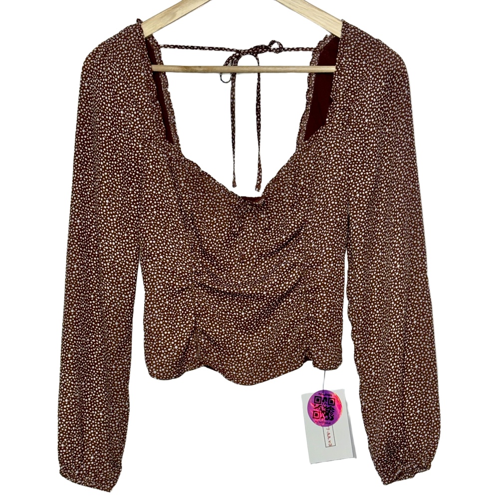 Abercrombie & Fitch Brown White Polka Dot Puff Sleeve Long Sleeve Blouse Size S